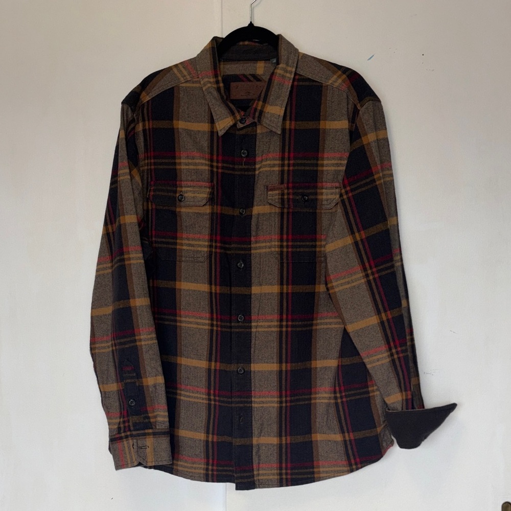 Orvis Men's Casual Heavyweight Plaid Flannel Shirt - Black, Red, Tan